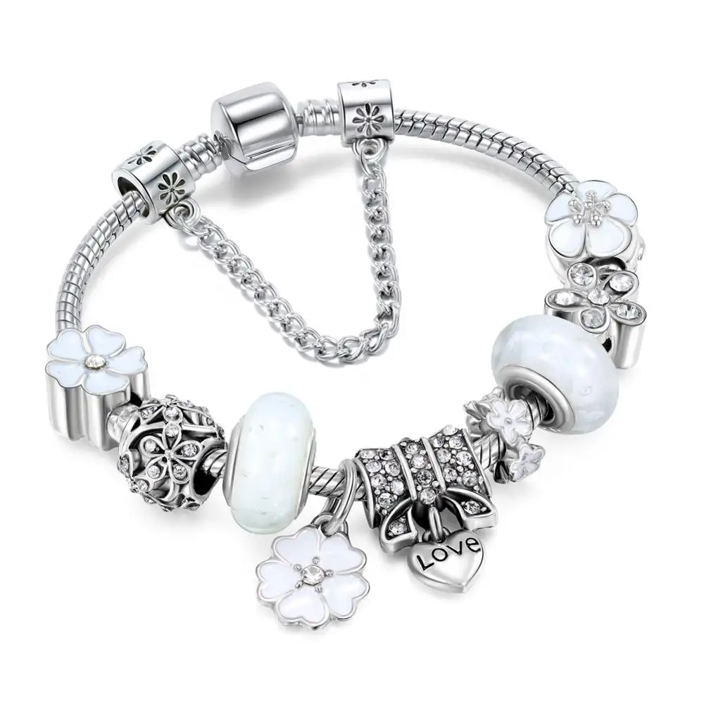 

BAOPON Dropshipping Vintage Silver Color Charms Bracelets for Women DIY Crystal Beads Fine Bracelets Women Pulseira Jewelry