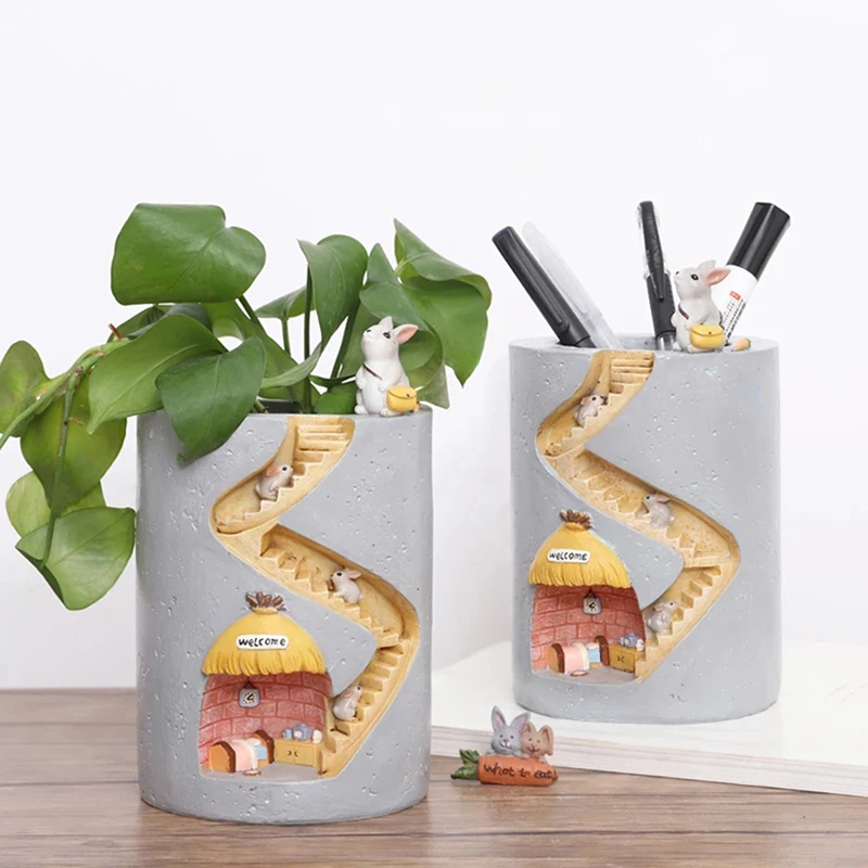 

New Creative Animal Resin Flowerpot Succulents Planter Water Planting Container Rabbit Hedgehog Decorative Pot Desktop Ornament