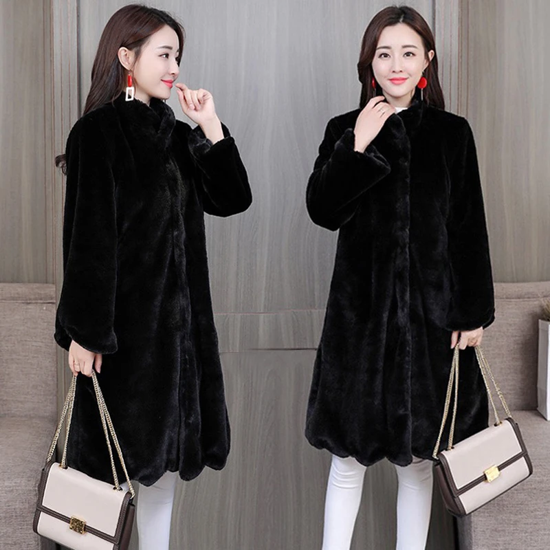 Plus size Faux Mink Fur Jacket Coat For Women's Winter Long Warm Fur Parka Jacket Female Mink Fur Coat Womens Loose Outwear