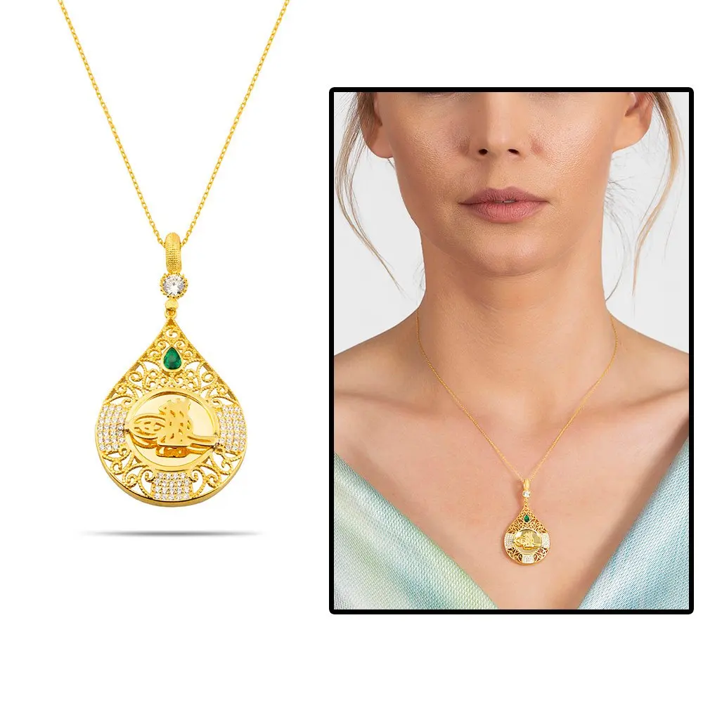 

White Zircon Stone Tuğralı Drop Design 925 Sterling Silver Ladies Necklaces