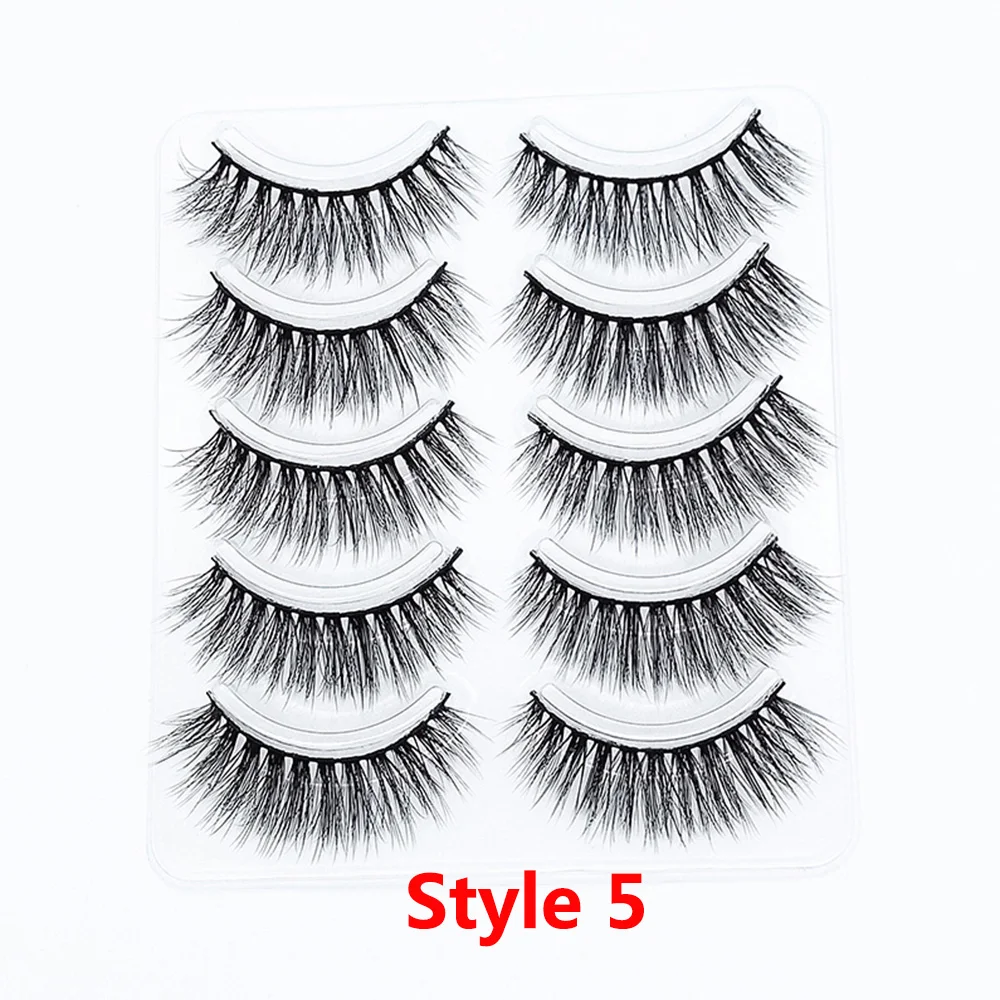 Style 5 5 пар 3D Искусственные норковые накладные ресницы Wispies длинные крестовые ресницы ручной работы инструменты для макияжа глаз - Цвет: Style 5