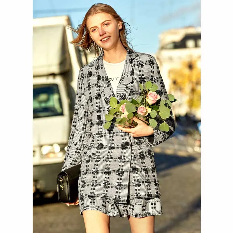 Женский твидовый пиджак Amii свободный с лацканами и мини-юбка элегантный костюм
