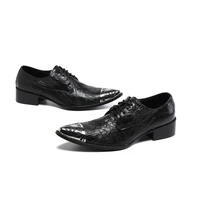 spring autumn business formal shoes mens breathable silver pointed casual lace up crocodile pattern leather shoes