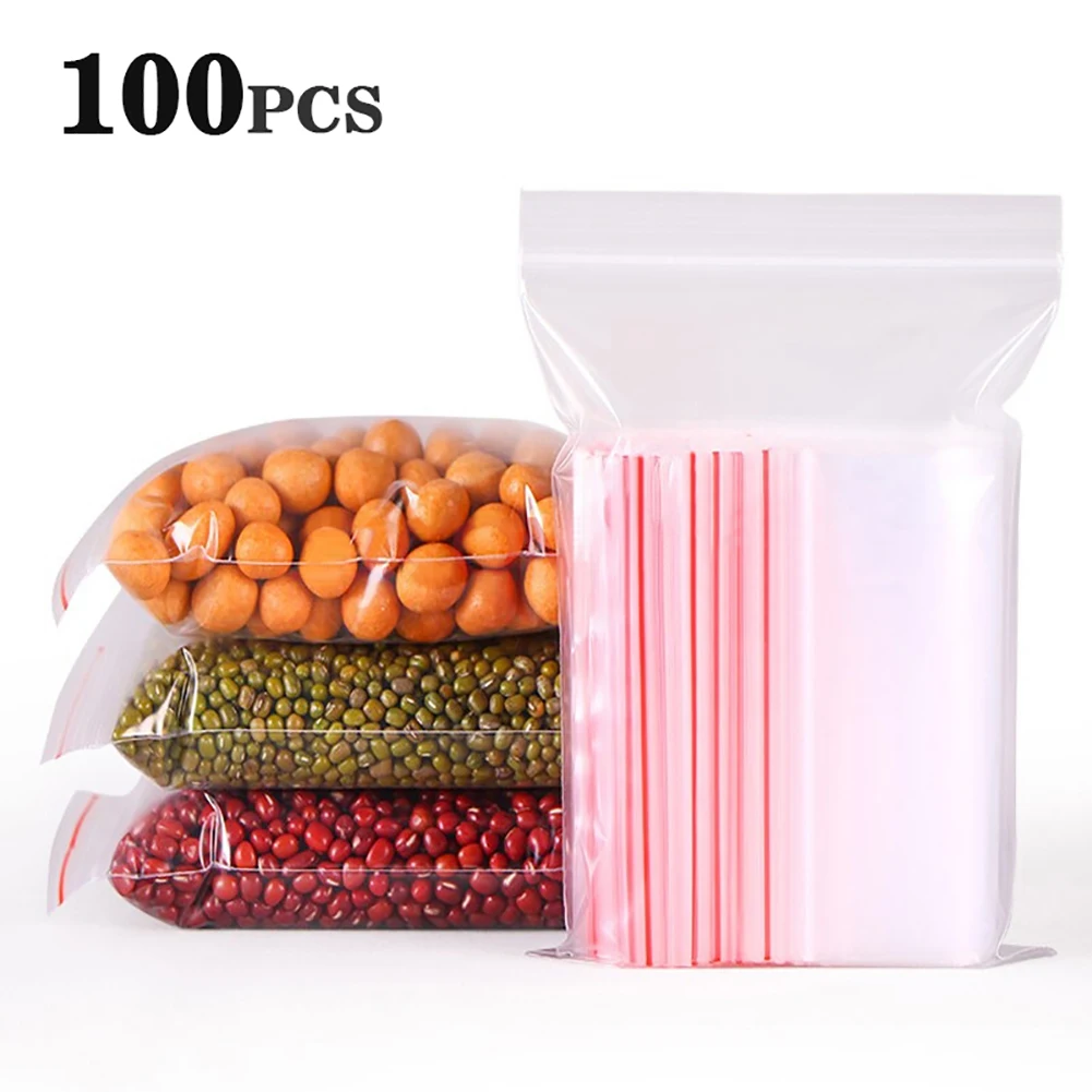 

100Pcs Various Size Resealable Zip Lock Bags Self Seal Clear Plastic Poly Bag Food Storage Package Reclosable Vacuum Fresh Bag