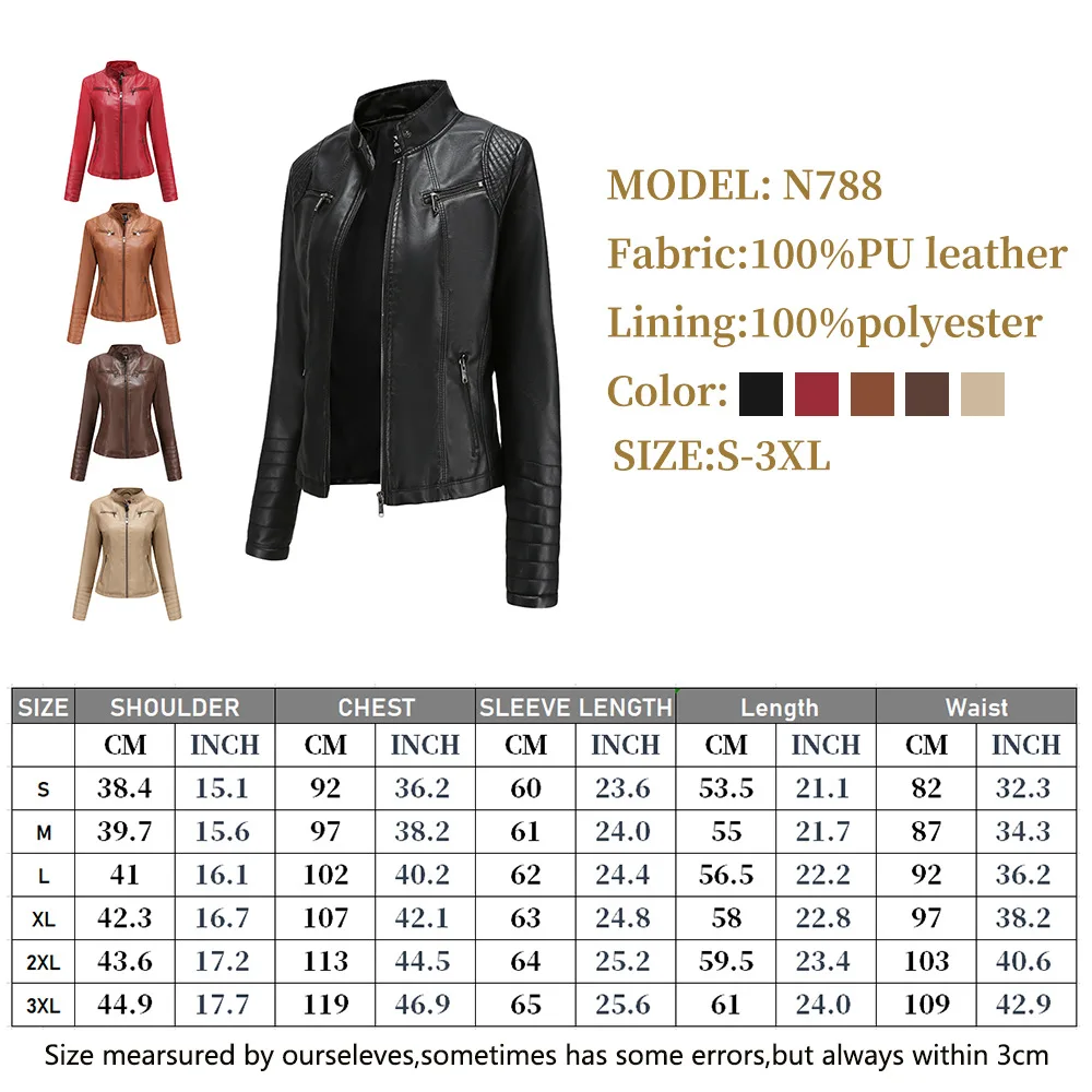 Autumn Casual leather jacket  Fall 2020 women  motor biker coat Black Coffee Red outwear PU streetwear