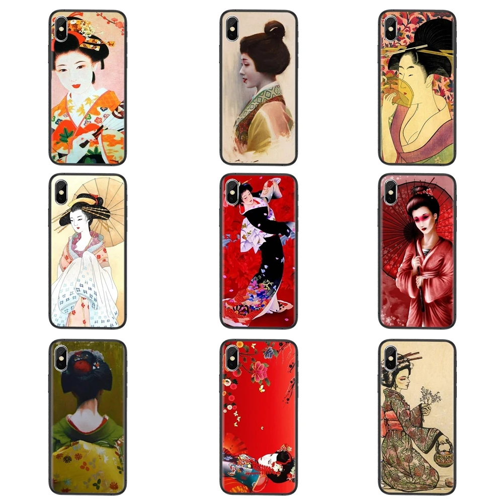 Очень дешевый черный бампер из силикона с японским искусством гейши для Apple iPhone 11 12 Mini Pro 5 5S SE 5C 6 6S 7 8 X XR XS on.