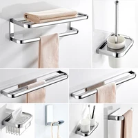 chrome bathroom accessories hardware set hair dryer rack coat towel shelf rail bar shower soap dish holder toilet brush