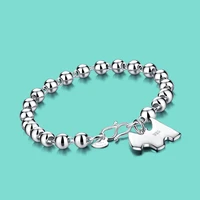 original 925 silver bracelet womens cute dog pendant 5 8mm bead chain solid silver fine jewelry charm bracelet gift
