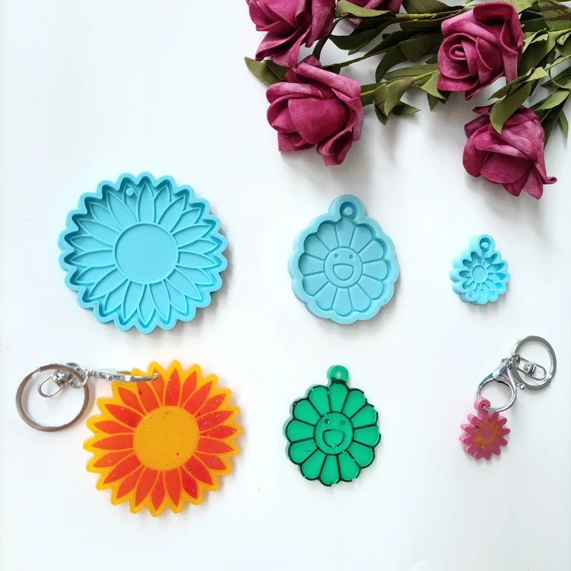 

3 Kinds Sunflower Coaster Keychain Silicone Resin Molds Flower Shape Resin Casting Molds Floral Resin Molds Kit Craft Tools