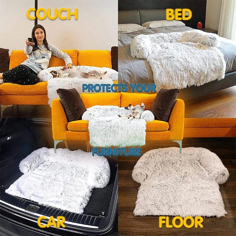 

Improved Sleep 2 in 1 Cat Bed Sofa Long Plush for Indoor Cats Self Warming Gift Washable Blanket Sofa Cover Durable