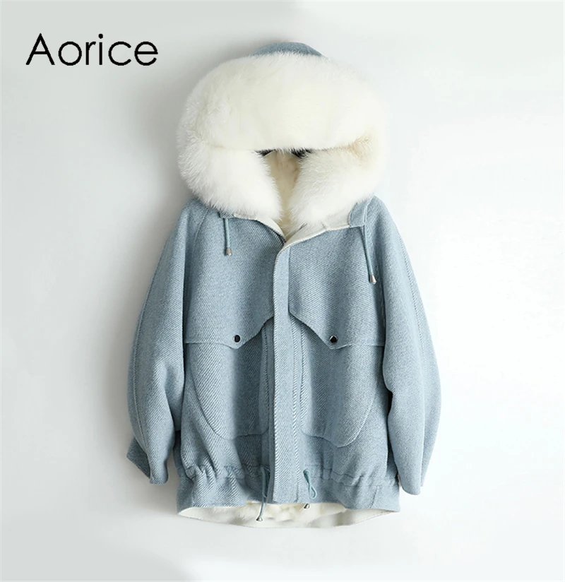 Aorice ZY18954 женское натуральное пальто из шерстяной ткани в елочку женская меховая