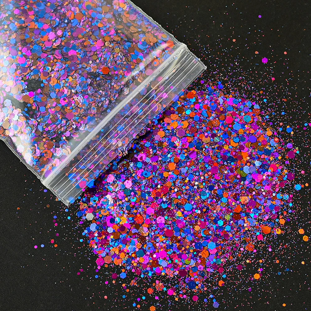 50g/Bag Mixed Hexagon Nail Art Glitter Holographic Sequins Decorations Flakes Sparkly Chunky Symphony Color Laser Sequins DT#51