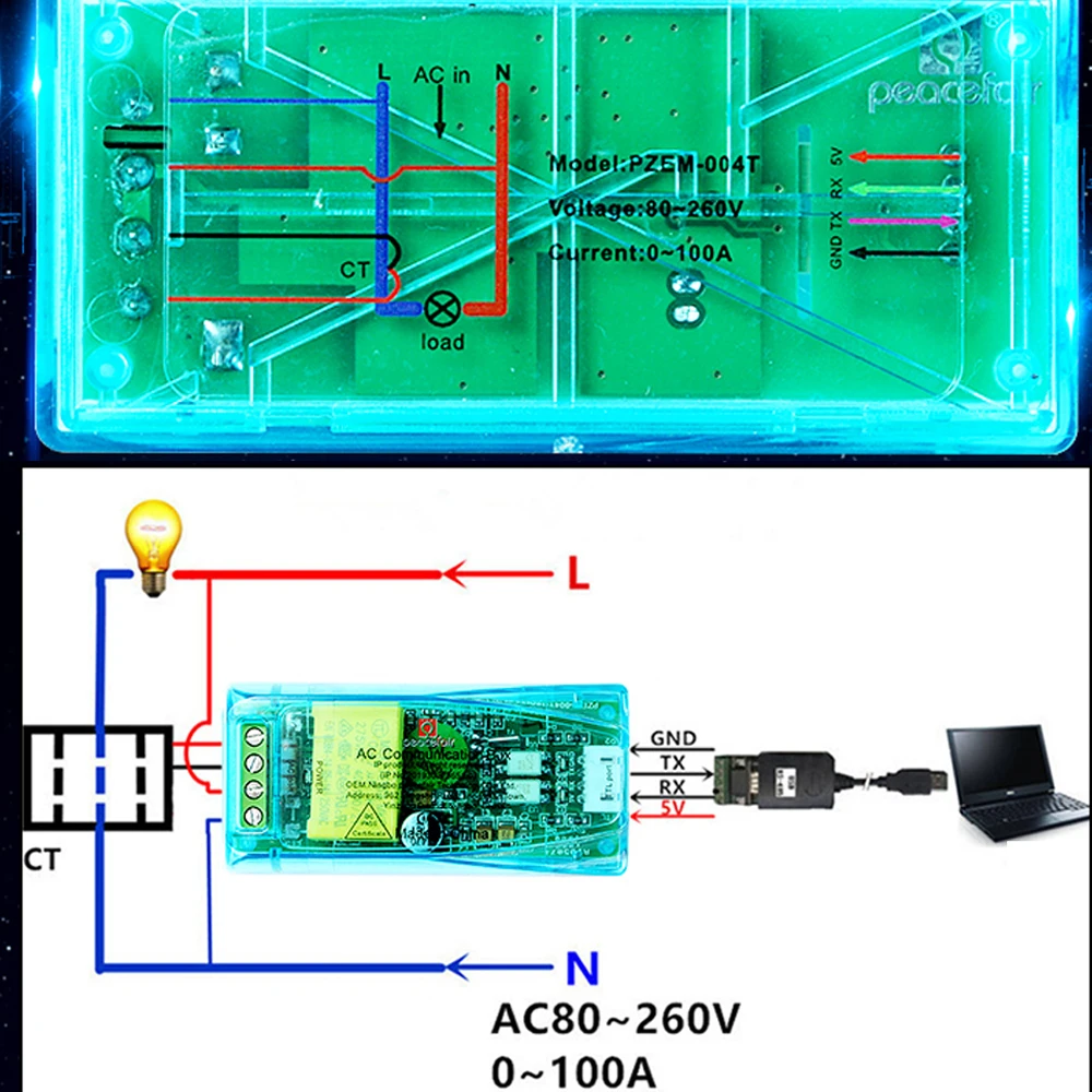 PZEM-004T AC Voltmeter Ammeter PC Display Power Meter Watt Active Volt Amp TTL Current Energy Test Module For Arduino | Инструменты