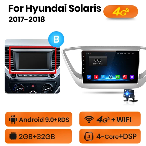 2-32GB 4G-WIFI-B AWESAFE PX9 для hyundai Solaris Verna автомобильный Радио Мультимедиа Видео плеер gps No 2din 2 din Android 9,0 2G+ 32G - Цвет: 2-32GB 4G-WIFI-B