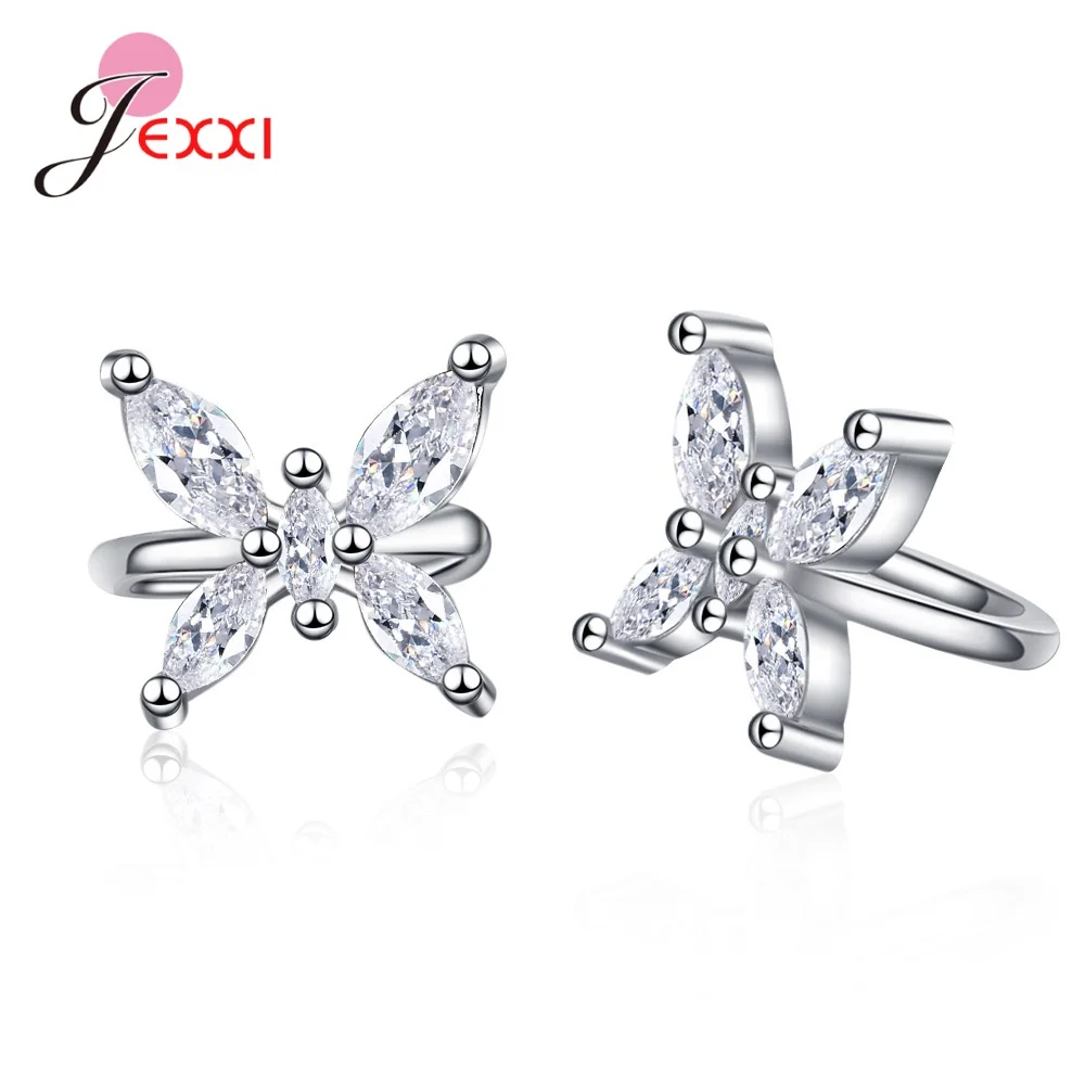 

Игристые бантом Форма серьги-клипсы для женщин 925 стерлингового серебра не проколотых ушей, модные ювелирные украшения в виде капель с крис...