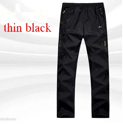 black thin Pants Men Easy Thickening Sweatpants Windbreak Add Cotton Fleece Warm Trousers Men Student Casual Long Pants Joggers Streetwear - Цвет: black thin