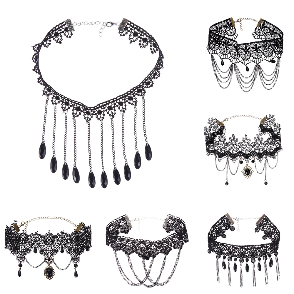 Ожерелье чокер женское черное кружевное в викторианском стиле|Ожерелье-ошейник|