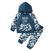 autumn 2021 baby hooded sweater trousers set baby clothes boy dinosaur print with pocket decoration elastic waist