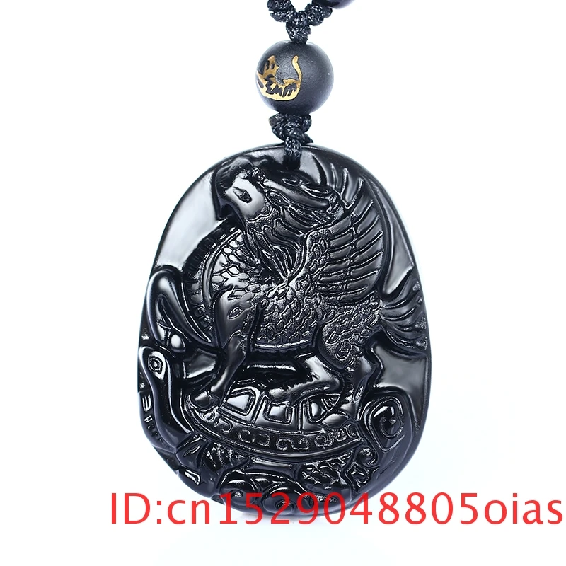 Натуральный черный обсидиан бусы ожерелье ручной работы ДРАКОН лошадь нефрит