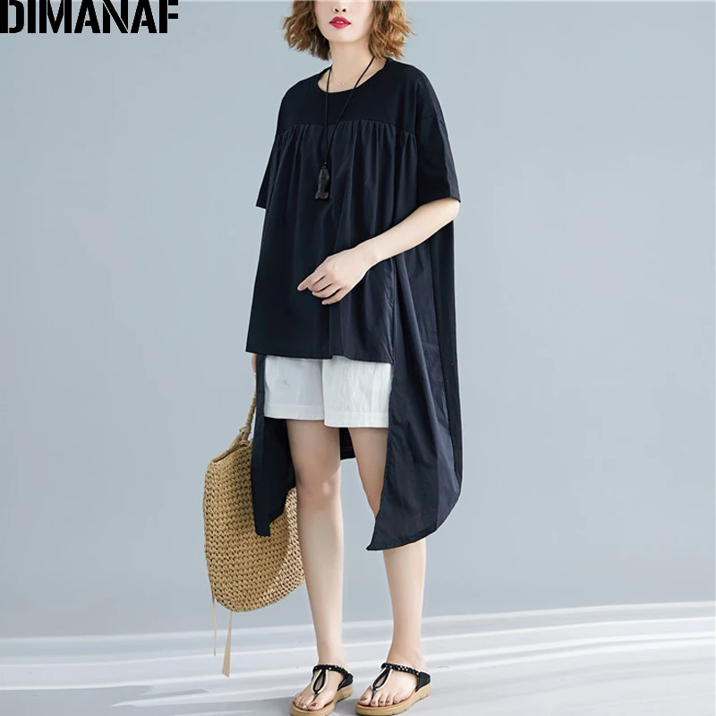DIMANAF летняя блузка рубашки женская одежда большие размеры плиссированные с