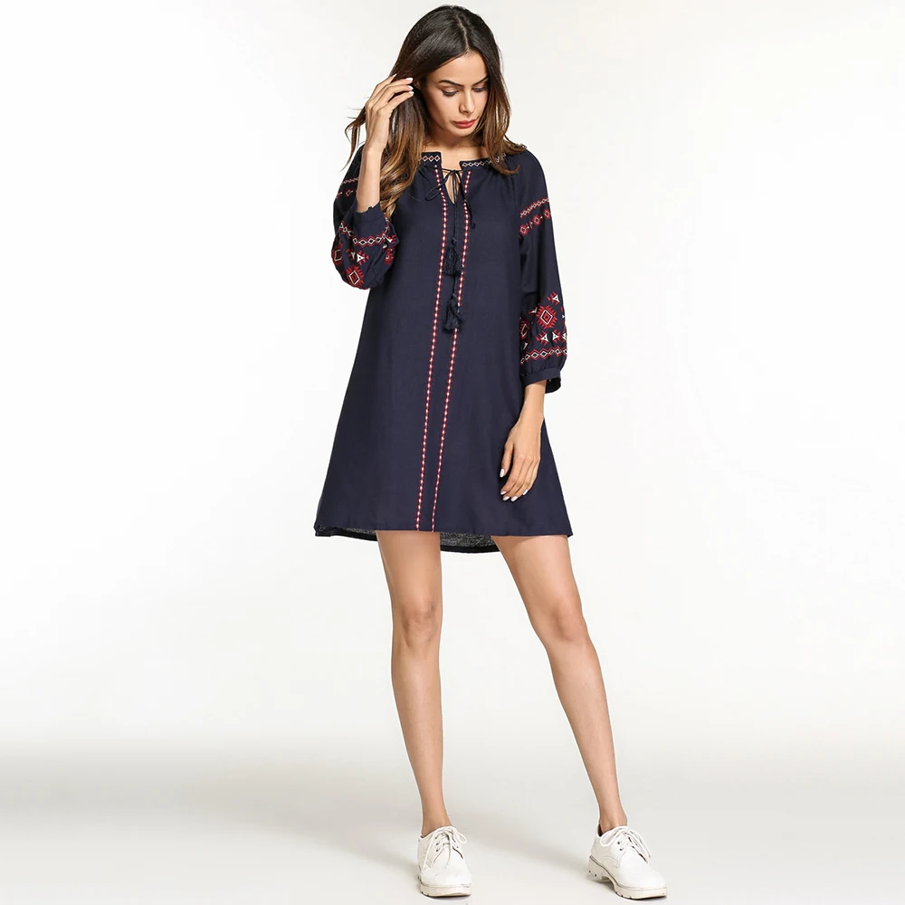 

SALE Spring A Line Women Dress 2021 New Casual Lady Midi Robe Femme Vestiods Loose Pullover Embroidery Cover Up Dresses