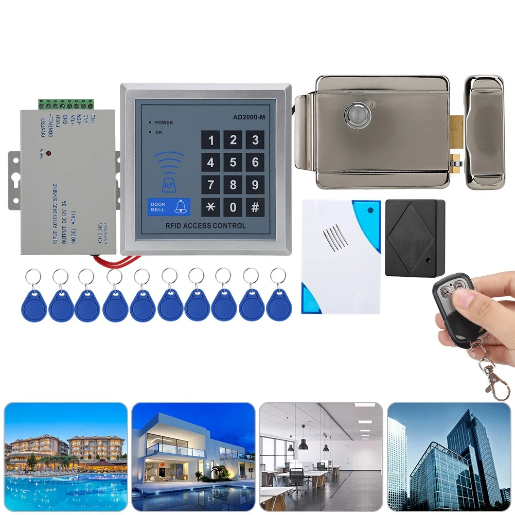 Door Access Control System Electric Lock Remote Doorbell Power Supply 10keyfobs AD2000M Entry | Безопасность и защита