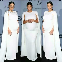 celebrity arabic evening dress for pregnant women simple o neck long formal prom dress with cape 2020 cheap dubai plus size gown