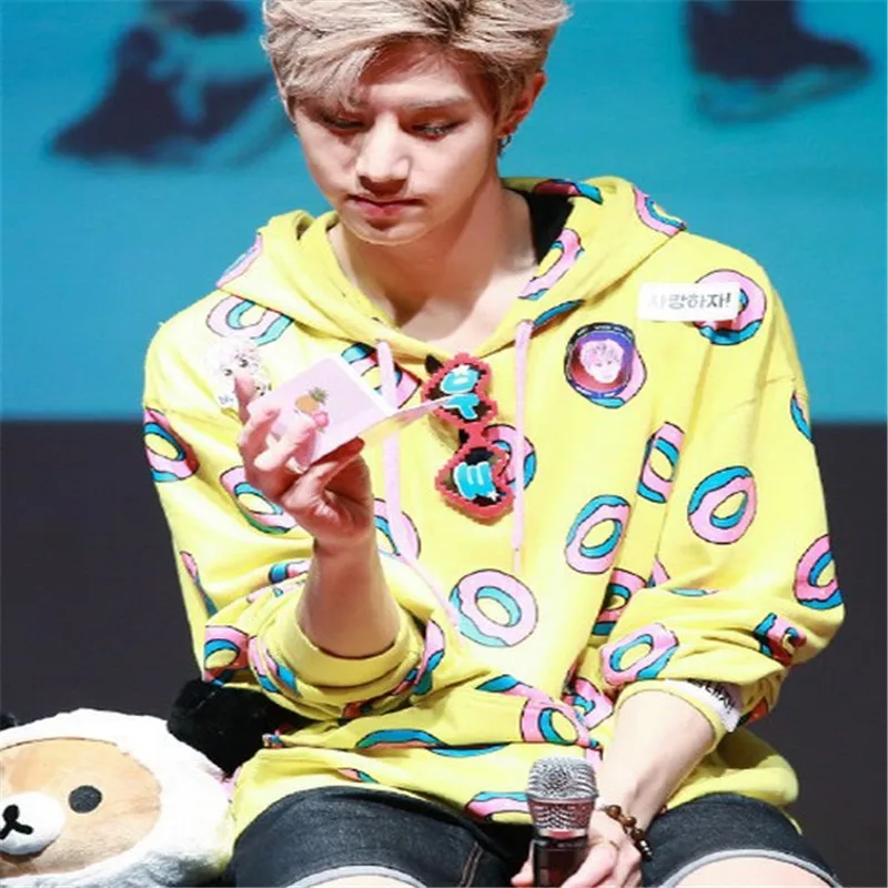 Kpop Mark Tuan Same Hoodie Long Sleeve Coat Just Right Donut Student Hooded Tops Women's Clothing | Женская одежда