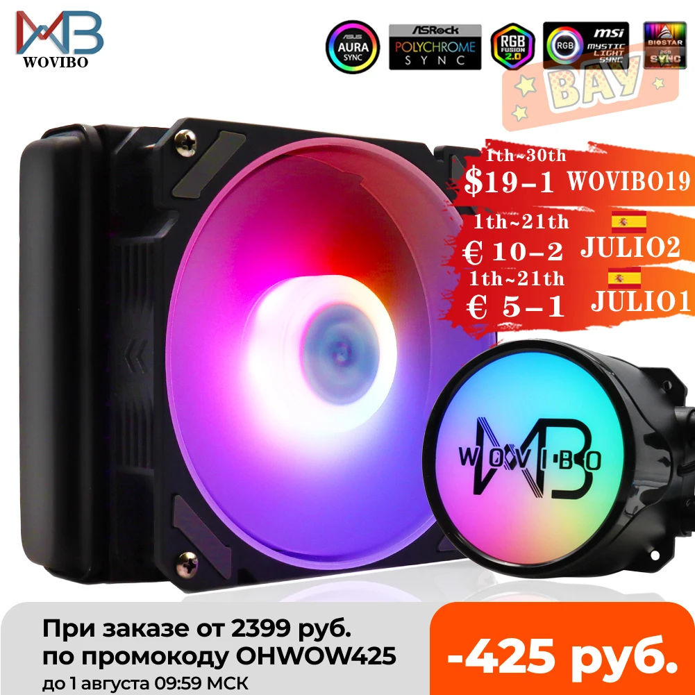 Wovibo Процессор водяное охлаждение кулер вентилятор Ventilador RGB ARGB для Intel LGA 1150 1151 1155
