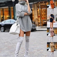 skmy 2021 autumn and winter turtleneck sweater dress new clothes for women casual loose solid color knitted party dress
