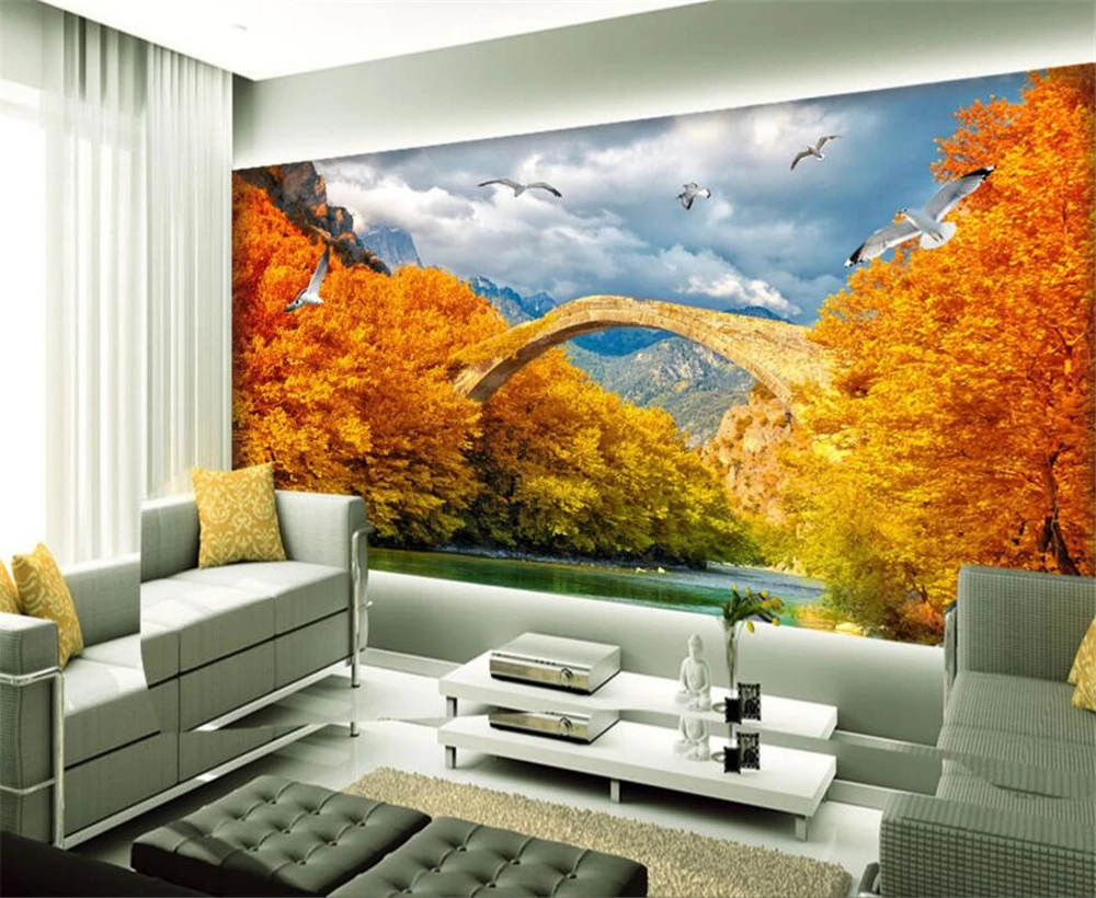 Большой заказ обои красивые осенние кленовое дерево ТВ Фон Гостиная Спальня