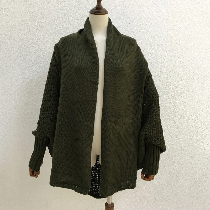 DarkGreen Lossky, осенне-зимний свитер, куртка, Женский длинный кардиган, длинный рукав, вязанный, для девушек, однотонный, розовый, желтый, свободные топы, одежда - Цвет: DarkGreen