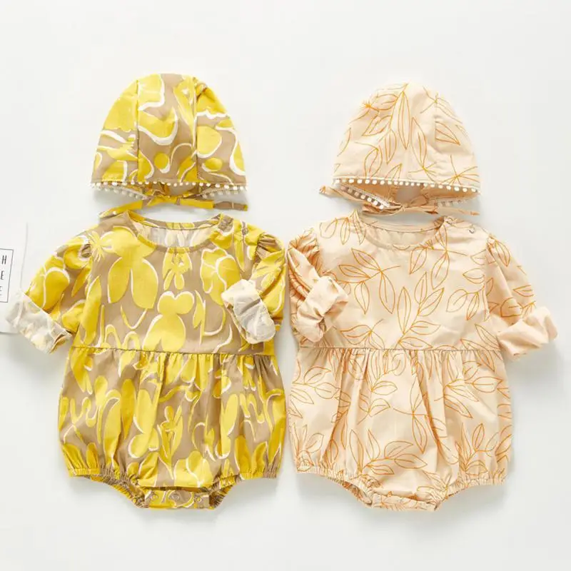 Осенняя одежда для новорожденных 2020 г. Боди маленьких девочек с принтом листьев