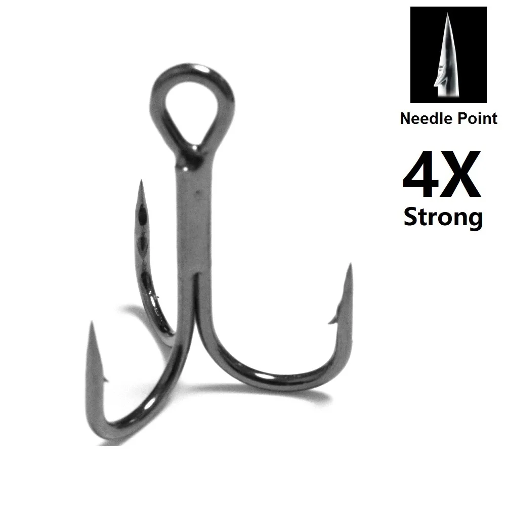 

4X Strong Size #6 #4 #2 1/0 Black Nickle Round Bend Needle Point Forged High Quality Treble Fishing Hooks FH87HP30 (30 pieces)