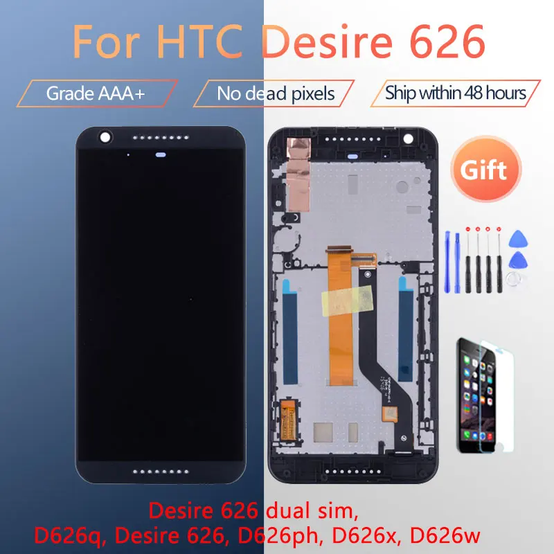 ЖК экран в сборе для HTC Desire 626 с передним сенсорным стеклом оригинальный черный и