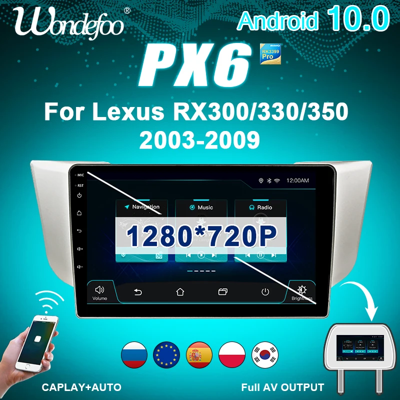 магнитола 2 din андроид Android 10 автомагнитола радио PX6 для Lexus RX300 RX330 RX350 RX400H Toyota harrier