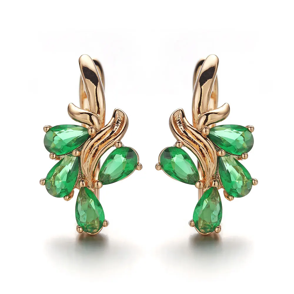 

Harong Small Crystal Stud Earrings Copper Vintage Jewelry Party Accessories Pretty Blue Green Gold Earrings Woman Girls Gift