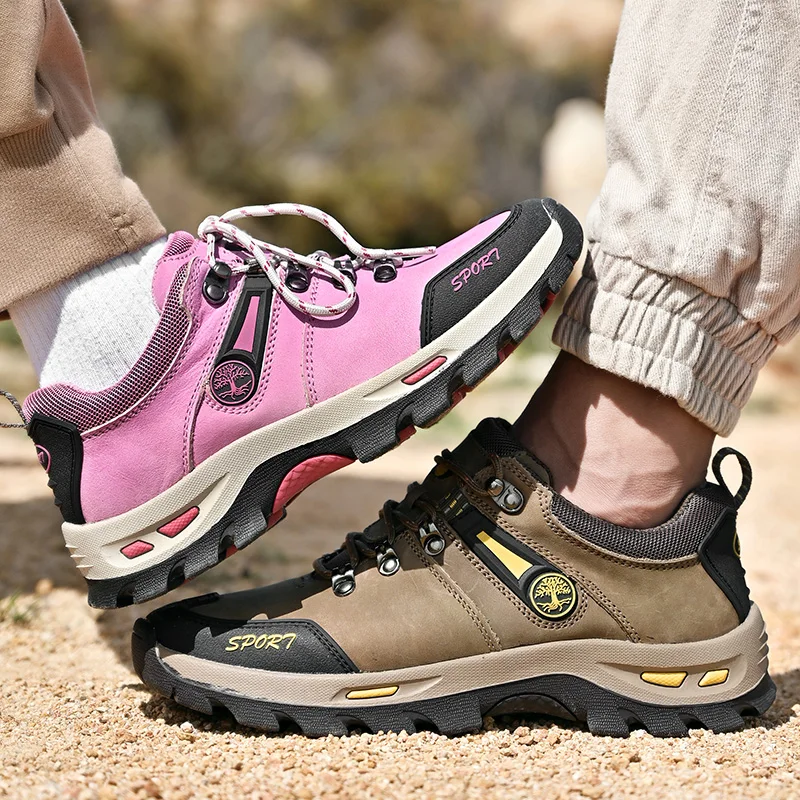 Outdoor Genuine Leather Trekking Shoes Women Couple Hiking Shoes Men Waterproof Non Slip Protect Toe Lovers Camping Men's Shoes