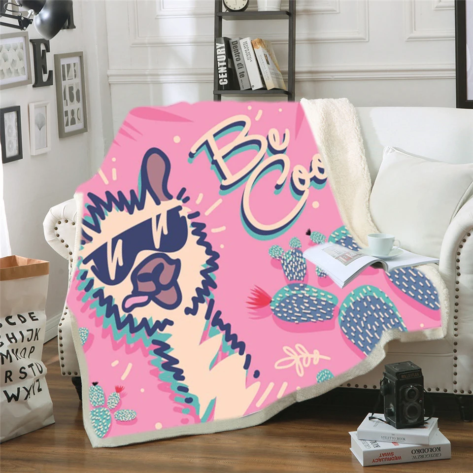 

Cute Funny Alpaca Llama Soft Throw Premium Sherpa Fleece Blanket