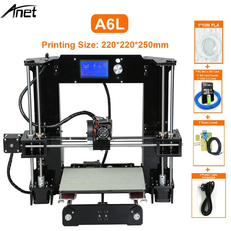 Лидер продаж Anet A8 A6 Настольный DIY 3d Принтер Комплект Impresora 3D с микро SD картой USB подключение США ЕС русский Бесплатный тариф - Цвет: A6L 3D Printer