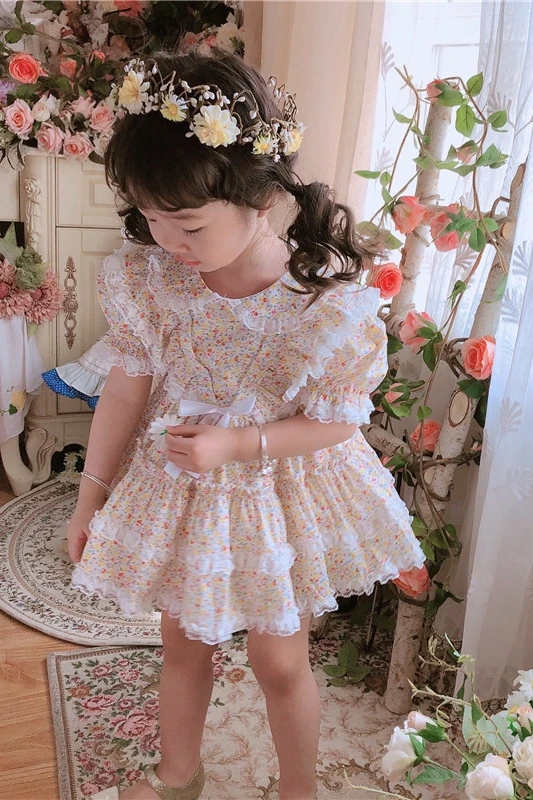 

2020summer Custom Japanese VTG Baby Quality Princess Bubble Dress Girl's Birthday Evening Dress Floral Short Sleeve Dress