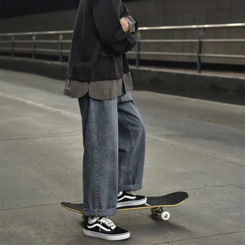 Прямые джинсы для скейта, мужские брюки, свободные широкие брюки, уличнаяодежда в стиле хип-хоп, Корея 2021