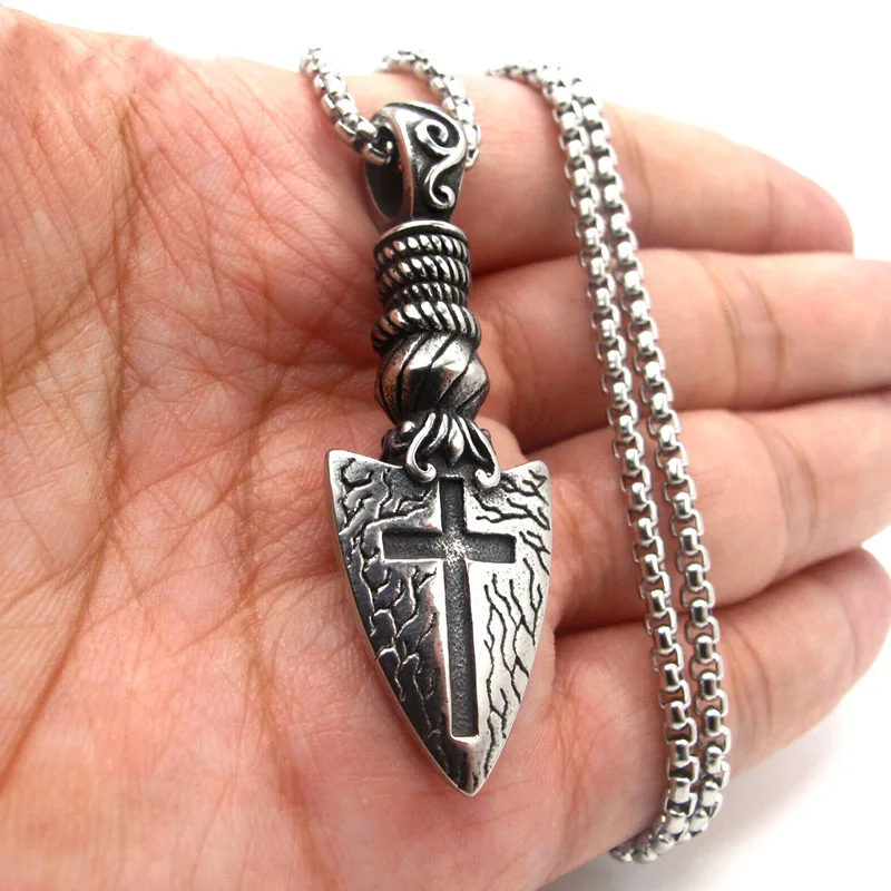 

Vintage Viking Cross Arrow Necklace Pendant Punk Gothic Arrowhead Stainlesss Steel Necklace for Men Fashion Norse Amulet Jewelry