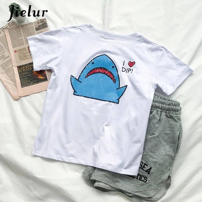 Jielur футболка с рисунком акулы Женская милая Повседневная Милая Корейская
