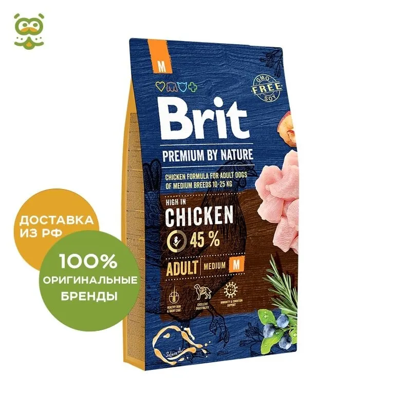Корм Brit Premium by Nature Adult M для взрослых собак средних пород Курица 8 кг.|Сухой корм