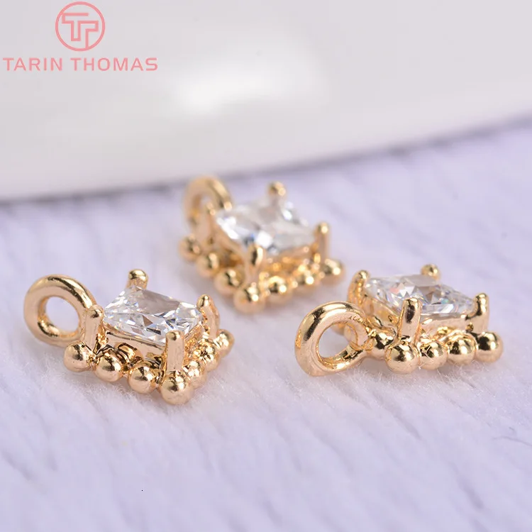 Латунные квадратные подвески с покрытием 24 каратным золотом и цирконом 6 шт. 5 х7