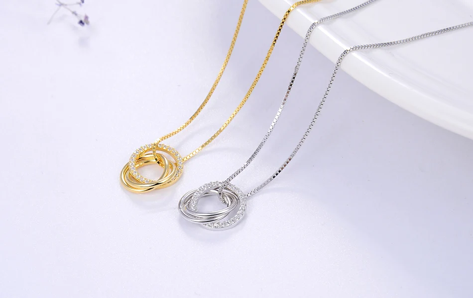 ORSA JEWELS, ожерелье с подвеской из чистого 925 пробы серебра для женщин, прозрачный AAAA циркон, комбинированный круг, модные вечерние ювелирные изделия в подарок SN175
