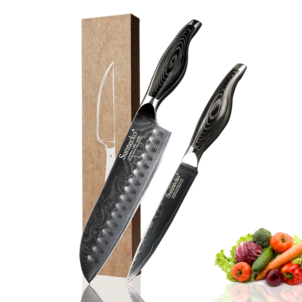 SUNNECKO набор кухонных ножей 2 шт. 7 ''Santoku 5'' универсальный нож дамасский