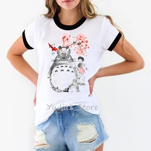 Женская футболка 2021, акварельная футболка Тоторо, женская летняя футболка в стиле Харадзюку, футболка с надписью Spirit Away, Миядзаки Хаяо, аниме, кавайная одежда