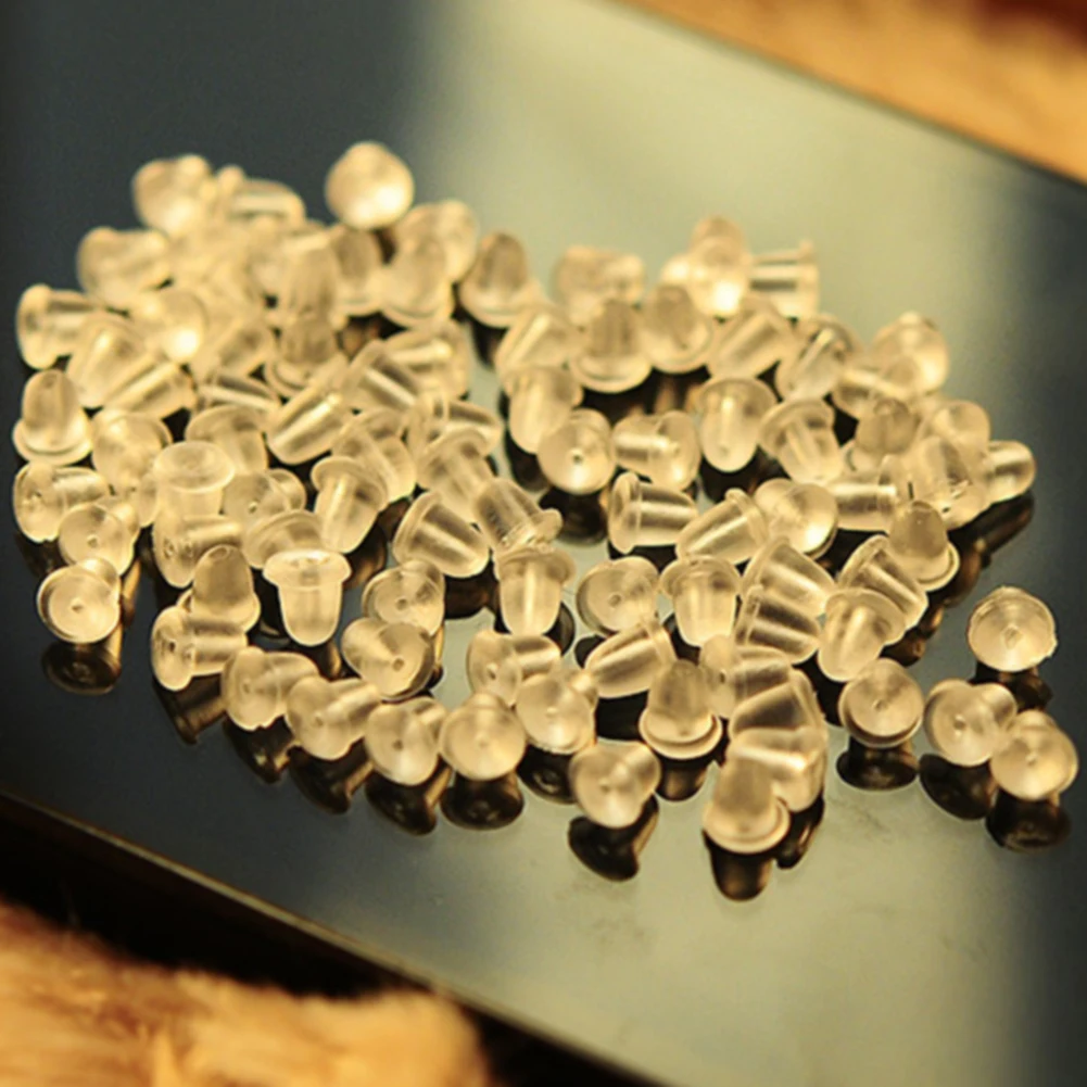 

100pcs/set Clear Blocked Pads Plugging Backstops Round Safety DIY Stud Earring Backs Soft Ear Plugging Plastic Stoppers